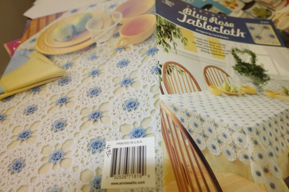 Annie's Attic Pattern Book 871819 Blue Rose Tablecloth Crochet - Image 1 of 1