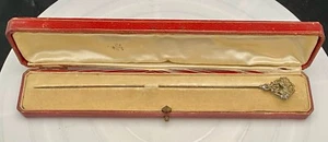 BEAUTIFUL ANTIQUE SPANISH LONG VICTORIAN LAPEL OR DRESS PIN 10" w/ CASE, c1880 - Picture 1 of 10