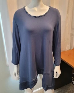 QVC Large Logo Lori Goldstein weiche blaue Tunika Damen Top Shirt - Bild 1 von 6