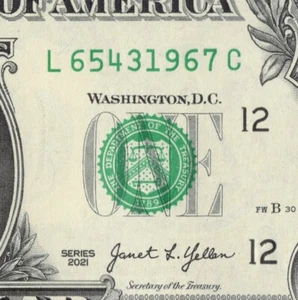 Four Digit Ladder Fancy Serial Number One Dollar Bill L65431967C Year Note 1967 - Picture 1 of 12