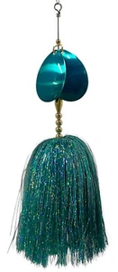 Musky Bucktail Lure 8.5" Double #8 Blades Flash Single Treble Hook (Teal) - Picture 1 of 2