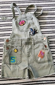 Cat & Jack Green Short Overalls Size S Girls Doughnut Ice cream Bird Patch - Picture 1 of 3