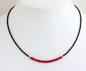 Cadena de espinela negra con cadena de piedra preciosa facetada rubí collar rojo noble 46 cm - Imagen 1 de 2