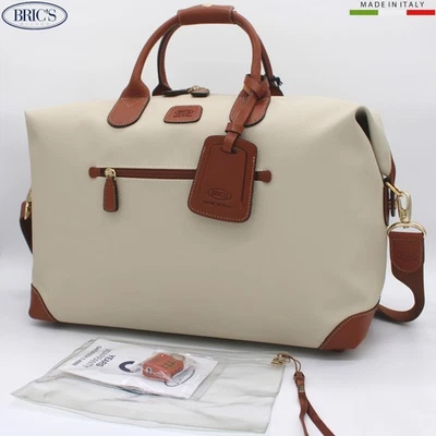 Bolso de Lona BRIC'S Firenze Cargo Weekender Mediano 17" Crema PVC y Cuero Detalles Foto 1 de 4