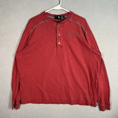 Vintage Harley Davidson Motorcycles Embroidered Henley T Shirt Adult XL Maroon - Image 1 of 4