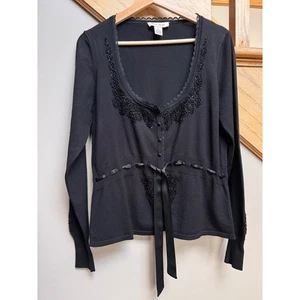 Cárdigan XL de la Casa Blanca Mercado Negro para Mujer Mezcla de Seda Con Cuentas Corbata Frontal Glamour Arte - Imagen 1 de 9