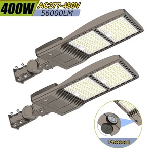 2 PACK 480V 400W 56000LM LED Shoebox Stadium Lights Parking Lot Light Photocell - Picture 1 of 14