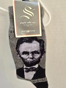 Socksmith Men's Graphic Cotton Crew Socks Gray (Abraham Lincoln) - Free Shipping - Picture 1 of 5