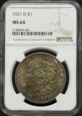 1921 D Morgan Silver Dollar NGC MS-64 Rainbow Toning - Image 1 of 2