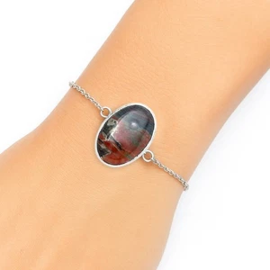 Natural Blood Stone - India 925 Sterling Silver Bracelet Jewelry B-1023 - Picture 1 of 6