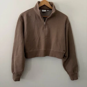 Sudadera Aritzia TNA Acogedora Polar Ajuste Perfecto 1/4 Cremallera Corta Marrón Talla M - Imagen 1 de 10
