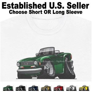 Camiseta blanca DigiRods Triumph TR6 TR 6 modelo convertible británico coche dibujos animados - Imagen 1 de 8