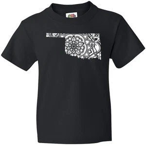 Inktastic Oklahoma Silhouette Mandala Youth T-Shirt State Home Design Flower Tee - Picture 1 of 9
