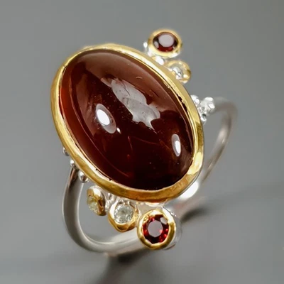 Anel exclusivo 7 quilates+ anel de hessonita natural prata esterlina 925 tamanho 7/R430221 - Imagem 1 de 4