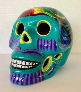 Talavera Day of the Dead Skull Guerrero Handmade Ceramic Mexican Pottery 4 1/2" - Picture 1 of 11