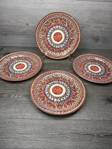 Pottery Barn Mezze Red Geometric Floral 10-3/8” Dinner Plate~set Of 4 - Picture 1 of 9