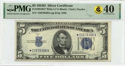 1934D $5 Silver Certificate Wide I Fr# 1654Wi* PMG EF40 GCC Gold - Image 1 of 2