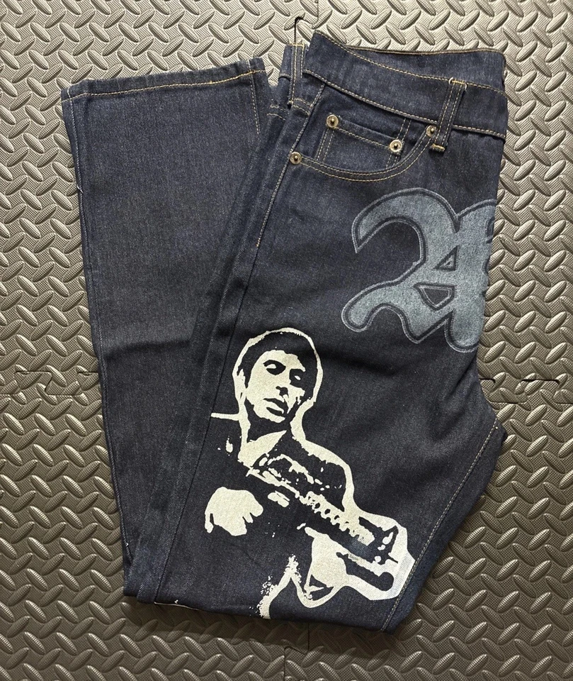 Pantalones de mezclilla Y2K Scarface Ace of Hearts talla 34x32 Foto 1 de 4