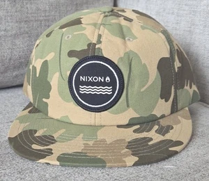 Nixon Cap Hat One Size Yupoong Green Camouflage Black Logo Snapback Adjustable - Picture 1 of 5