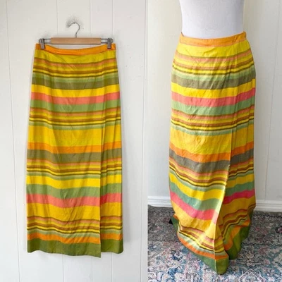¿Tafetán multicolor seda años 60 70? "Maxi falda a rayas M 28-29"" cintura hecha a mano" Foto 1 de 4