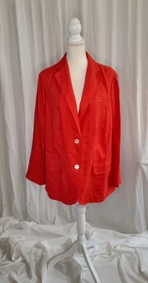 Jaqueta Blazer Vintage Lauren Ralph Lauren Linho Vermelha 2 Botões Feminina Tamanho 14W - Imagem 1 de 4