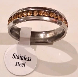 Edelstahl Ring mit  Champagnerfarbene Zirkonia Strass Reif Gr.17-21 - Bild 1 von 4