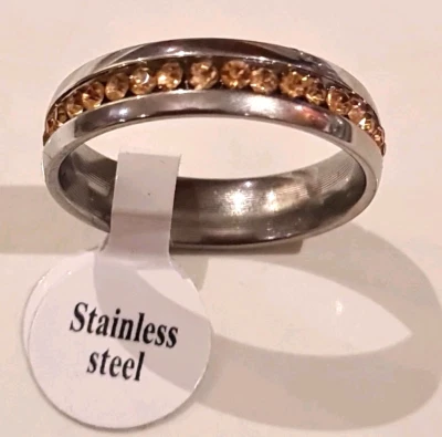 Edelstahl Ring mit  Champagnerfarbene Zirkonia Strass Reif Gr.17-21 - Bild 1 von 4