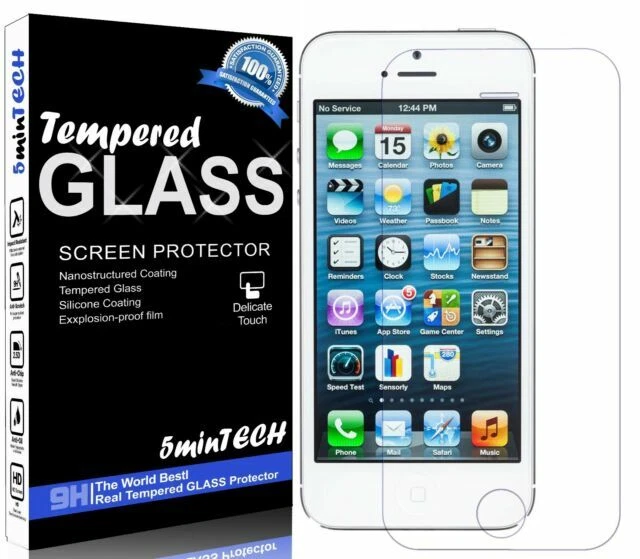 5minTECH Premium HD Tempered Glass Screen Protector for iPhone 5 Pack of 3