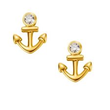 Moissanite Anchor Stud Earrings Solid 14k Gold Solitaire Cartilage Stud Earrings