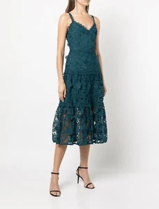 Marchesa Notte 3d Guipure Floral Lace Midi Dress in Peak Women’s Size 4 (broken - Picture 1 of 16
