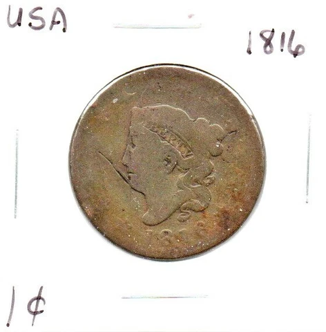 1816 Coronet Head Large Cent as pictured number 2 vg Cover