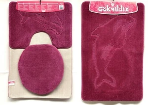 BADGARNITUR 3-TEILIG BADMATTE BAD BADTEPPICH BADVORLEGER 85-55 Violet MIT - Bild 1 von 1
