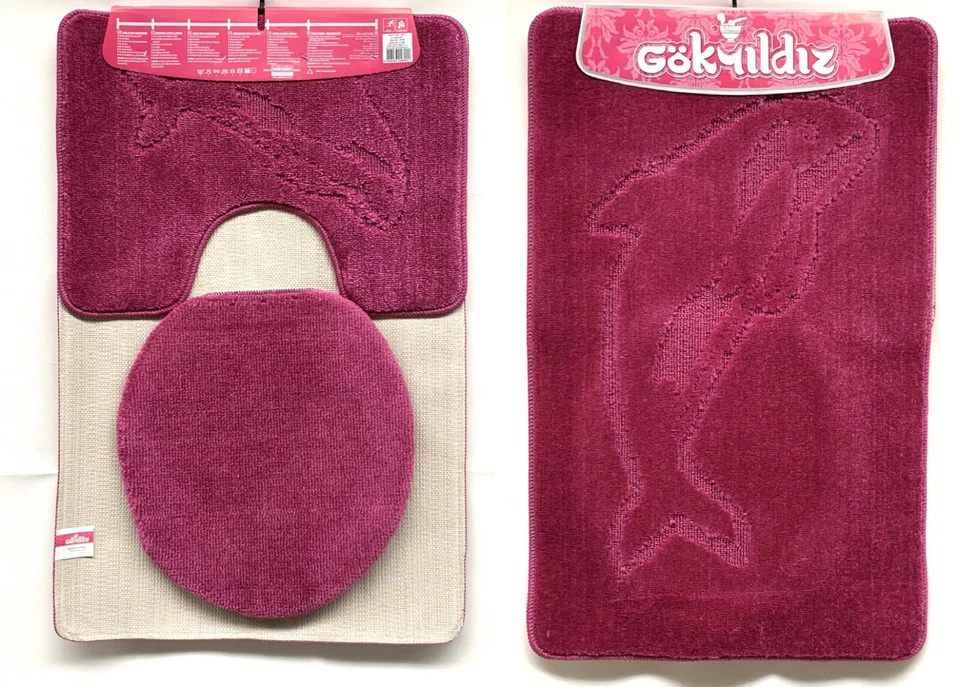 BADGARNITUR 3-TEILIG BADMATTE BAD BADTEPPICH BADVORLEGER 85-55 Violet MIT - Bild 1 von 1