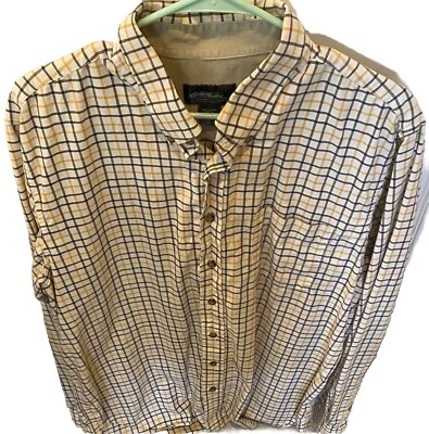 Eddie Bauer Lighterweight Flannel Shirt Men’s Tan/Yellow/Gray StripesLong Sleeve - Image 1 of 4