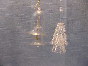 BELLS, 2 DOUBLE BELL CHRISTMAS ORNAMENTS, HAND BLOWN GLASS - Picture 1 of 7