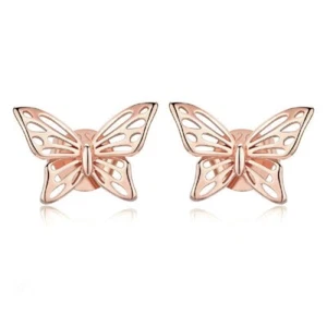 Sterling Silver 925 Rose Gold Butterfly Insect Stud Earrings For Girls Ladies  - Picture 1 of 6