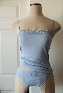 Hanro AURELIA Dreamy Blue Cotton Knit Spaghetti Camisole & Hi-Cut Brief - S - Picture 1 of 10