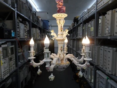 Vtg/Antique SMALL Italian White Gilded Chandelier Murano Style | Made Ceramic - Image 1 of 4
