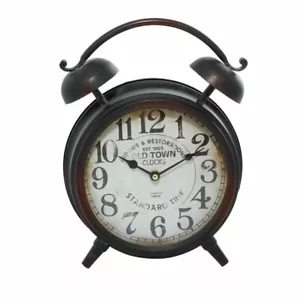 Leeds & Co 13"H x 10"W Black Metal Vintage Table Alarm Style Large Clock - Picture 1 of 11