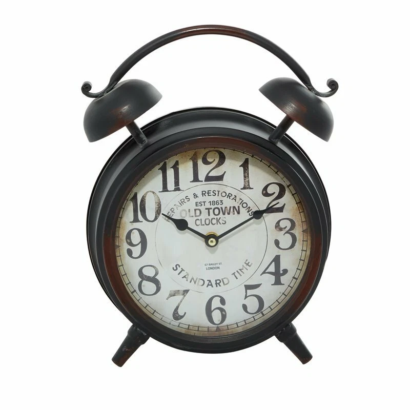  Leeds & Co 13"H x 10"W Black Metal Vintage Table Alarm Style Large Clock - Image 1 of 4