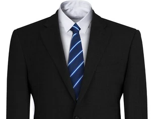 Corbata con clip azul marino para hombre con rayas reales + plateadas blancas - Imagen 1 de 2