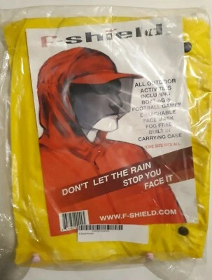 Waterproof Rain Poncho with Face Shield One Size Fits All Color Yellow  - Image 1 of 4