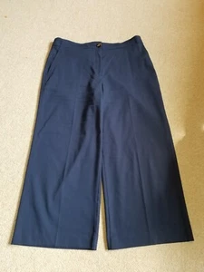 Womens Pants-ANN TAYLOR-navy cotton stretch "Curvy Fit" wide-leg cropped-14 - Picture 1 of 4