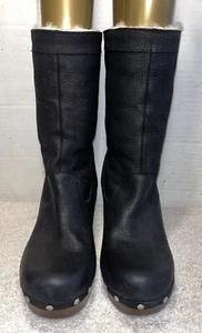 UGG Carnegie Größe 9 schwarz Nubukleder Lammfell gefüttert Holz Clog Stiefel 1001317 - Bild 1 von 14