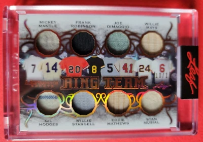 Mickey Mantle JOE DIMAGGIO WILLIE MAYS MUSIAL STARGELL 8 JERSEY BAT CARD #d10/12 - Image 1 of 3