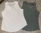 SHEIN Broderie Button Vest Tops Sleeveless Blouse White & Army Green Large 14-16