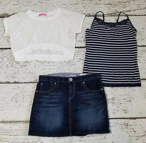 GAP KIDS 12 ISAAC MIZRAHI Girls White Top, Striped Tank, and Denim Skirt EUC 12 - Picture 1 of 6