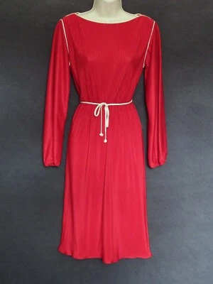 Cinturón de vestir midi vintage años 70 Kay Windsor rojo oscuro micro plisado borde cinta marfil Foto 1 de 4