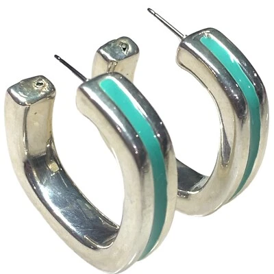 Pendientes de aro SSD Simon Sebbag de plata de ley 925 esmalte verde 15,5 gramos Foto 1 de 4