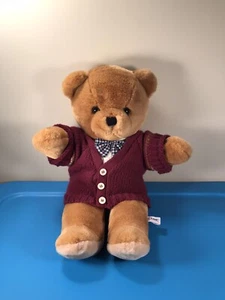 18" Teddy Bear 1985 Windsor Toys Love Land Brown Plush in Preppy Sweater Bow Tie - Picture 1 of 6